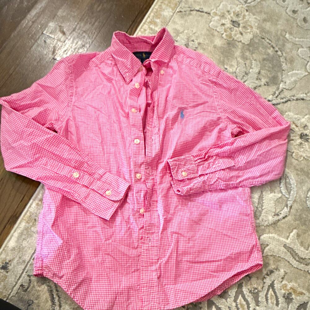 Ralph Lauren Boys M (10-12) Pink/White Gingham Cotton Button-Up Shirt LS